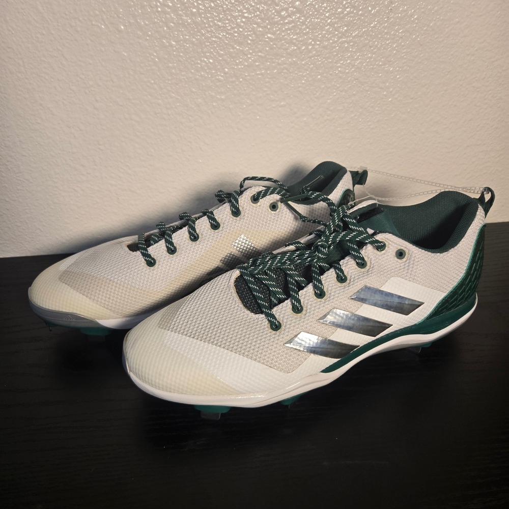 Adidas PowerAlley 5 Baseball Cleats Mens 13 White Green Metal Spikes B39191